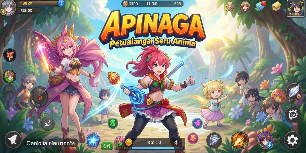 Tampilan permainan APINAGA dengan karakter anime yang memukau.