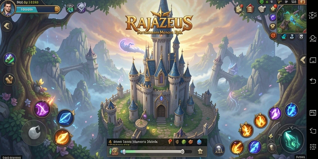 Tampilan gameplay menakjubkan dari RAJAZEUS Tower Defense.
