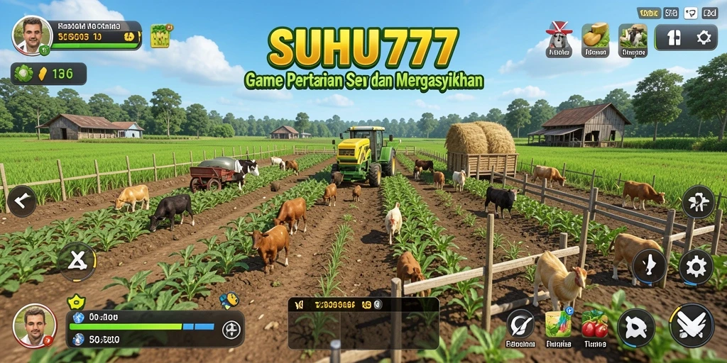 Tampilan menarik dari gameplay SUHU777 saat mengelola ladang pertanian.