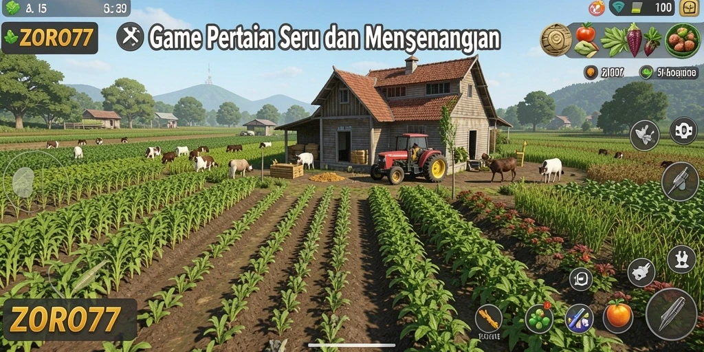 Tampilan gameplay menarik di ZORO77 dengan aktivitas pertanian yang dinamis.